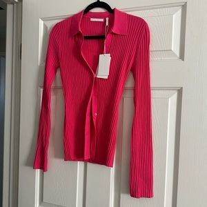 NWT Helmut Lang “Barbiecore” Ribbed Knit Polo Shirt Rose Pink XS